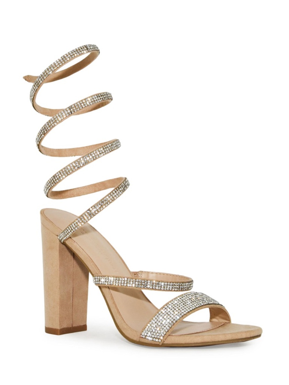 Wild Diva Spiral Rhinestone Strappy Ankle Chunky Block Heels